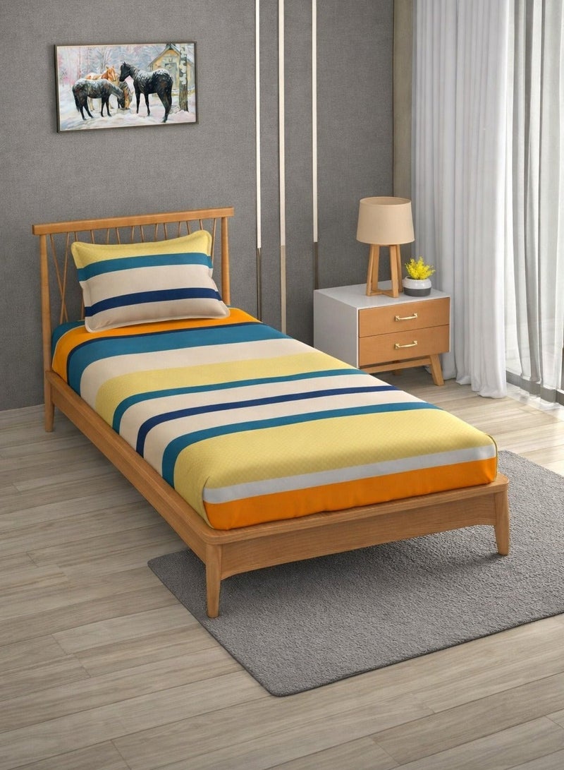 AURIO Premium Single Size Fitted Bedsheet with 1 Pillowcase – Modern Design & Pattern – Deep Pocket (90x200+25 cm) Soft, Breathable Microfiber Bedding for Kids & Guest Rooms - Image 1